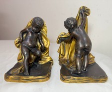 Pair of antique 1800's Sterling Bronze co cherub putti ormolu patinated bookends picture