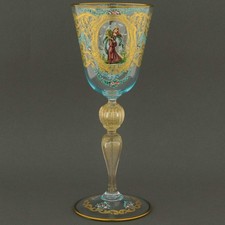 GlassOfVenice Vintage Salviati Murano Glass Wine Glass with Gold Leaf and Floral picture