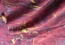Vintage Asian Painted Handwoven Burgundy Silk Yardage NWOT B356 picture