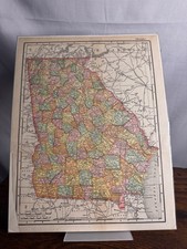 1903 Georgia Map Rand McNally Antique Atlas Page Vintage Southern Cartography picture