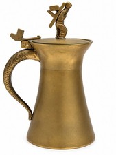 VTG Korean Bronze Lidded Cup Pitcher Fish Handle Figural Porter Korea 1960 Heavy picture