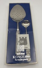 Konge Tinn Norwegian Pewter Set Fish Server & Small Ladle Viking Theme Handles  picture