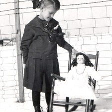 c1930s Winter Girl Bisque Doll Rocking Chair 5