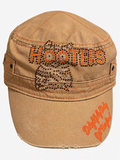 Vintage Y2K Hooters Rhinestone Owl Cadet Hat Tan Distressed HTF 2000s picture