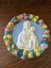 Vint Italian Madonna and Child Wall Plaque Fruit Wreath Relief 6 Made in Italy picture