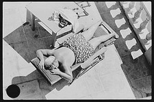 Photo:Miami Beach Florida 1939 Woman Sunbathing Beach Chair Poolside FSA picture