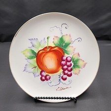 Hanging Plate Vintage Fruit Themed Hand Painted Gold Trimmed 7.25