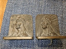 Vintage Bron-Met Bookends Native American Indian Chief Pair 1920s /M picture