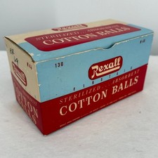Vintage Rexall First Aid Cotton Balls N 48 Box 130 Count Retro Apothecary Prop picture