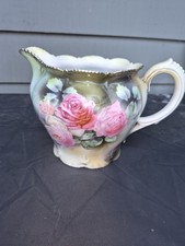Antique R.S Prussia Porcelain Pitcher Pink Roses Gold And Molded Relief Red Mark picture