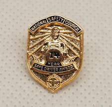 Vintage Metal National Safety Council Safe Driver Award Screw Back Pin 14 Years picture