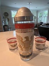 Vintage MCM Patriotic Eagle Cocktail Shaker and Glasses picture