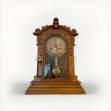 Antique Waterbury Oak Gingerbread Calendar Clock Late 1800s Parts Repair picture