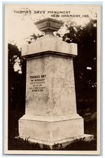 c1910's Thomas Say Monument New Harmony Indiana IN Antique RPPC Photo Postcard picture