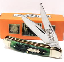 Marble's Genuine Green Stag Bone Handles 2 Blade Copperhead Folding Pocket Knife picture