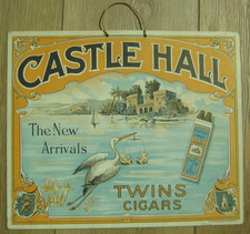 c1915, Paper Board Lithograph Tobacco Sign, Castle Hall Twins Cigars, VG picture