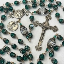 Irish Rosary Emerald Green Crystals Bronze Crucifix Shamrock Center St Patrick picture