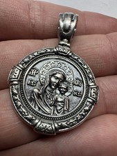 Orthodox Silver 925 St Nicholas Kazan Madonna Medal Pendant Amulet 11.6g picture
