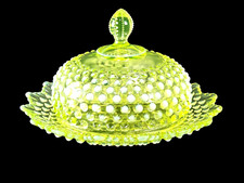 Limited 500 Fenton for Levay Butterdish Topaz Opalescent Hobnail 1980 *2 Knicks picture