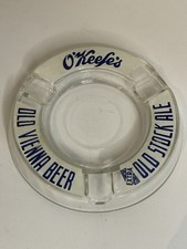 O’Keefe’s Old Vienna Beer Vintage Clear Glass Blue On White Label Ashtray picture