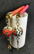 Swaying Floral Pattern Hairpins, Red & Pink, With Bells, Used picture