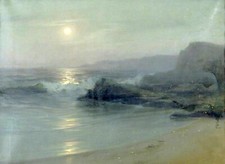 Oil painting Lionel-Walden-Moonlight-on-the-Sea seascape waves handmad picture