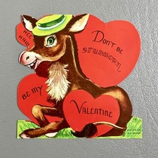Vintage Die Cut Valentine Card Donkey Don't Be Stubborn Hearts Hee Haw Whitman picture