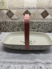 TELEFLORA 1985 Ceramic basket with metal handle - Pink flowers LOVELY 10.5” X 6” picture