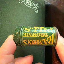 Ramon's Brownie Pills Vintage Advertising Tin 50/60 ct Green & Gold picture