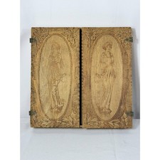 Antique Flemish Art Nouveau Pyrography Double Door Box Gibson Girl Panel Hinged picture
