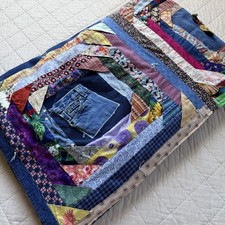 Vintage Denim Patchwork Quilt 60x80  Quilt Folk Art Boho picture
