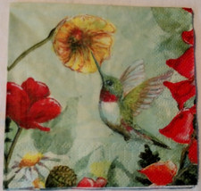PRETTY DRINKING HUMMINGBIRD & FLORALS ~ 2 Individual BEVERAGE Decoupage Napkins picture