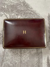 Italian Leather Burgundy Lined Box Gold Embossed for Trinkets Jewelry picture