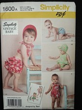 Simplicity 1600 Vintage Baby Romper Bonnet Pattern Size XXS-L Uncut picture