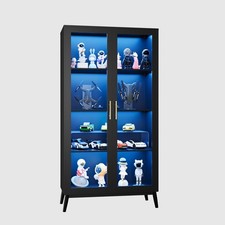 Display Cabinet Glass RGB LED Lights 4-Tier Curio Case Glass Doors USB Charging picture