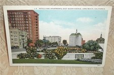 VINTAGE HOTELS & APARTMENTS EAST OCEAN AVENUE LONG BEACH CALIFORNIA POSTCARD VGC picture