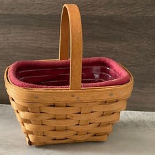 Longaberger Small Handled Woven Basket Plastic Cloth Liners Signed Dated 2006 picture
