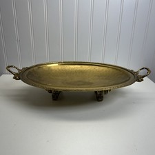 Vtg Brass Footed Serving Tray/Centerpiece With Handles Heavy  picture