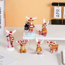 6pc Christmas Reindeer Figurine Set Candy Cane Holiday Miniature Decor picture