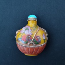 Collection Chinese Colored Glaze Carved Painted Enamel Flowe Bird Bottle picture