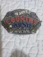 I Love Country Music Belt Buckle Made In USA Siskiyou 1988 Silver picture