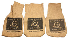 Set of 3 Vintage Grey Dog Brand Coffee Burlap Bags 12oz House Blend 13x7 Decor picture