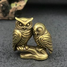 Vintage Brass Owl Figurine Solid Metal Bird Statue Desktop Office Shelf Decor picture