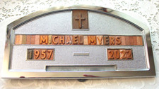 Vintage Halloween Michael Myers Grave Marker Funeral Home Plaque Horror Prop picture