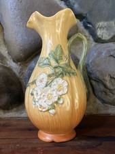 Weller Roba Vintage 1930’s Art Pottery Yellow & Orange Ombré Floral Pitcher R-14 picture