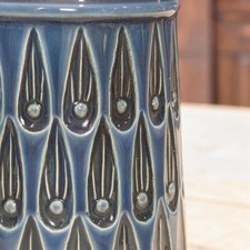 Vintage Ceramic Tankard Set 6 Inch Blue Brown MCM Teardrop Relief picture