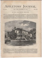 1874 Vict Printed Engraving, Famous Places - Belvedere, Old Baltimore MD Mansion picture