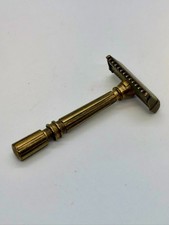 Vintage Brass Open Comb Double Edge Safety Razor 1930s Gold Tone Patina picture