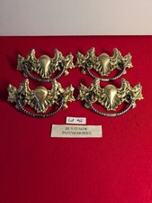 SET OF 4 VINTAGE c1900 BRASS DRAWER PULL HANDLES, OLD ANTIQUE HARDWARE LOT #68 picture