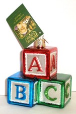 2020 ABC BLOCKS - OLD WORLD CHRISTMAS BLOWN GLASS ORNAMENT NEW W/TAG 44161 picture